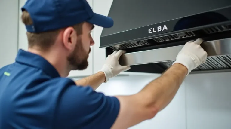 “فني معتمد يقوم بصيانة شفاط البا وأجهزة المطبخ المدمجة لضمان الأداء الأمثل”